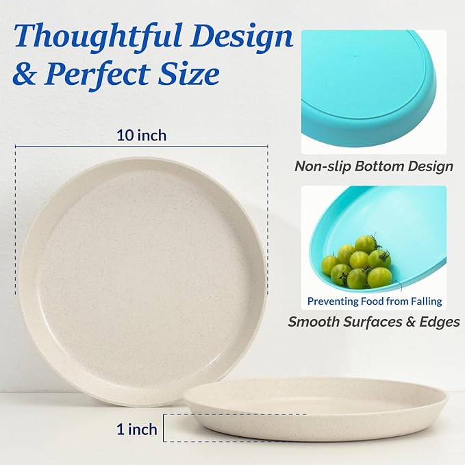 10 Inch Large Plastic Dinner Plates Set of 8 Wheat Straw Plates - Image 3