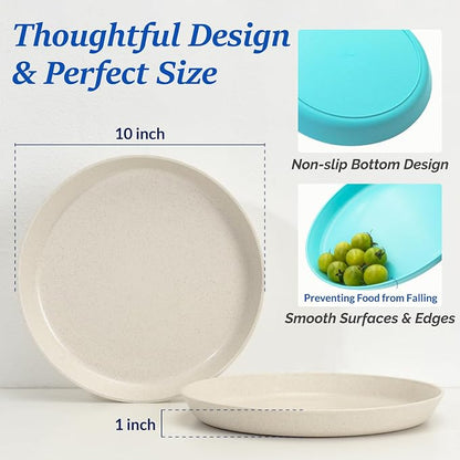 10 Inch Large Plastic Dinner Plates Set of 8 Wheat Straw Plates - Image 3