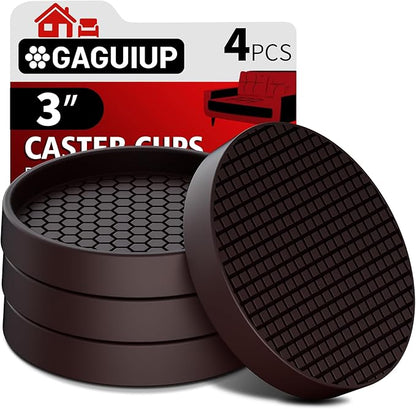 Non Slip Furniture Pads- 3"x3" Round Anti Skid Caster Cups Furniture Coasters by GAGUIUP