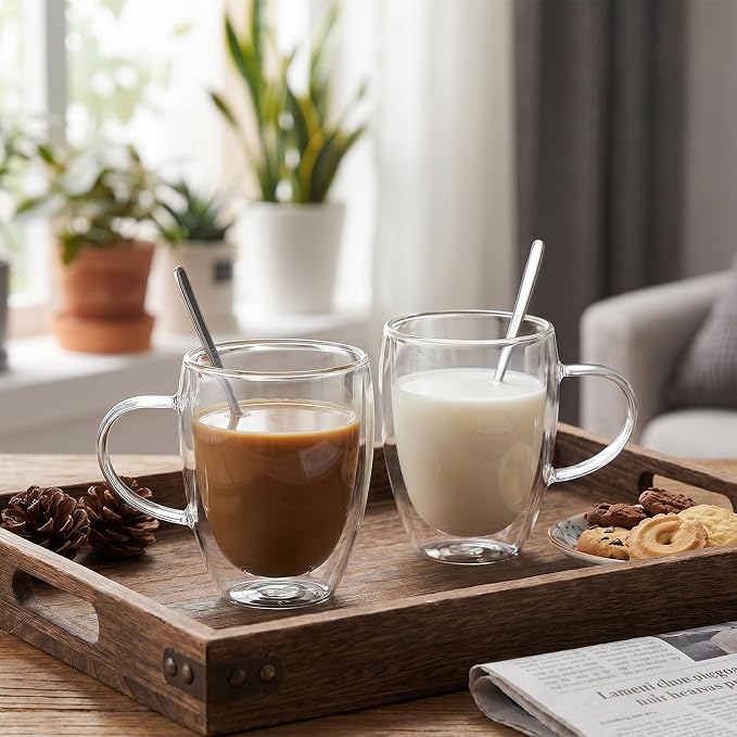 6 Pack Double Walled Glass Coffee Mugs - Image 7