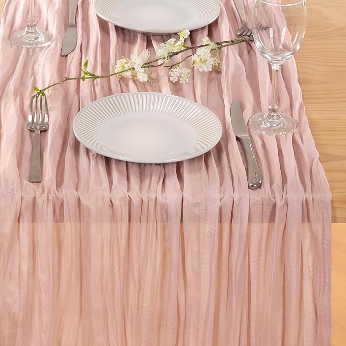 8 Pack Pink Table Runner 10ft Rustic Gauze Cheesecloth Table Decor | - Image 2