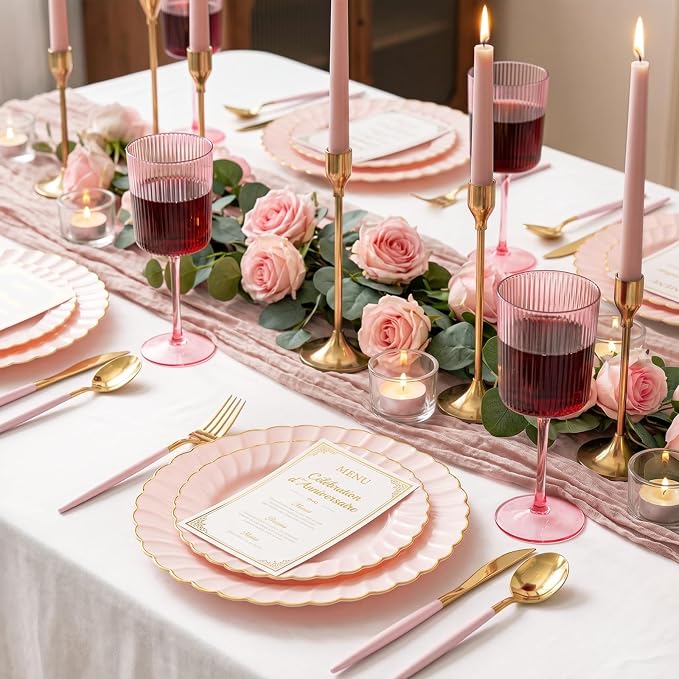 Ciaell 12 Pack Pink Plastic Wine Glasses - Image 3