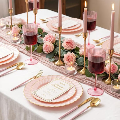 Ciaell 12 Pack Pink Plastic Wine Glasses - Image 3