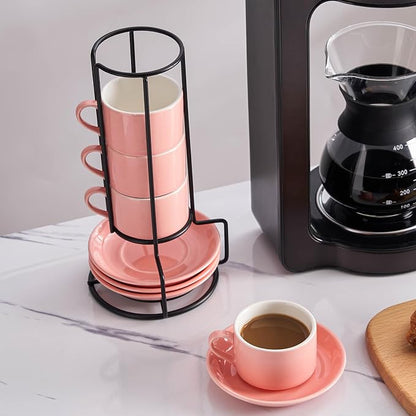 Espresso Cups Set of 4, 4oz Stackable Coffee Cups - Image 7
