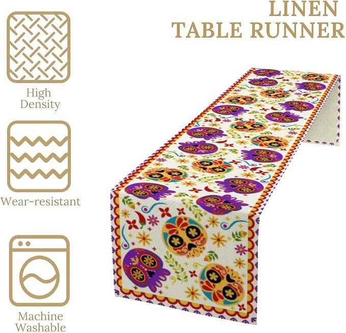 Mexican Fiesta Table Runner Decoration Skull Cinco De Mayo Dia De Los Muertos - Image 6