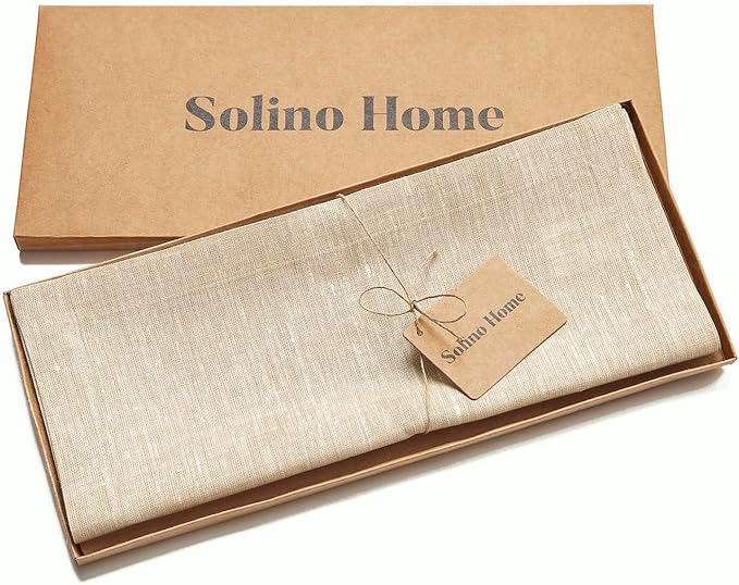 Solino Home 100% Pure Linen Table Runner Beige Long, Athena 14 x 144 in | Table - Image 5