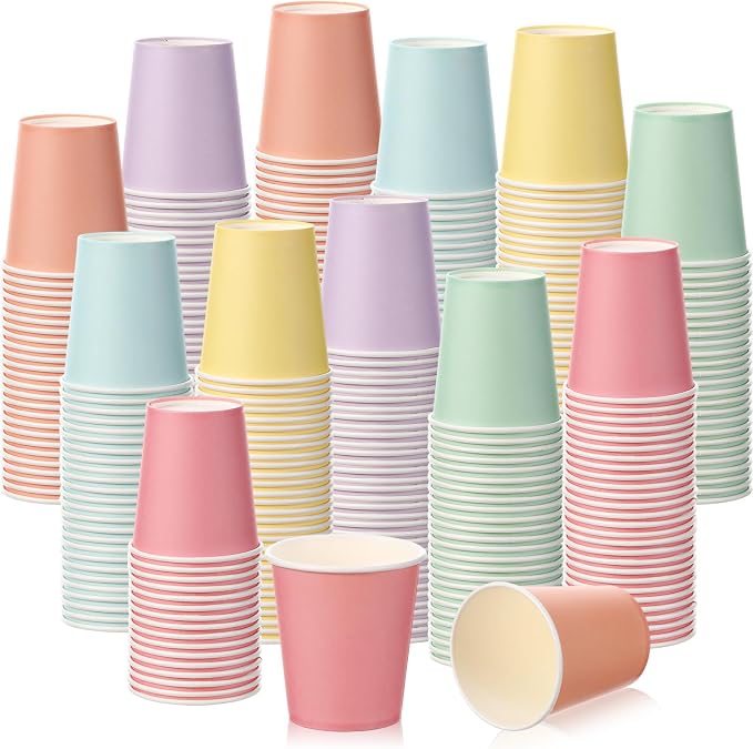 Mimorou 300 Pack 8 oz Disposable Paper Cups, 6 Colors Double PE Coated Coffee by Mimorou