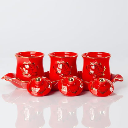 QINLANG Red Buddhist 3 Altar Cups Set, Buddha Water Cup Set of 3, Ceramic Holy - Image 3