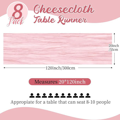8 Pack Light Pink Cheesecloth Table Runners 20x120 Inch Gauze Table Runner - Image 2
