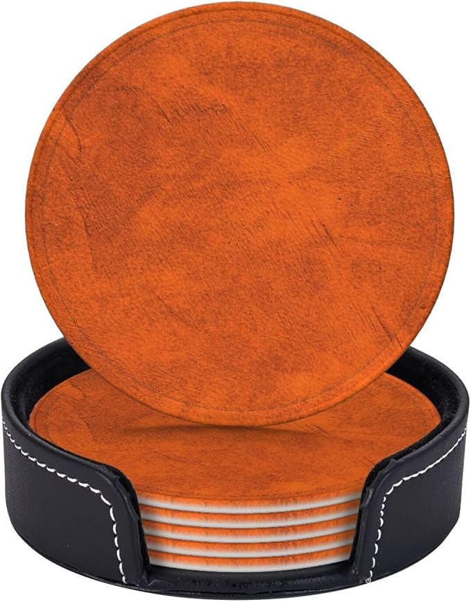 6 Pcs Old Orange Leather Coasters by Jfniub