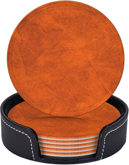 6 Pcs Old Orange Leather Coasters by Jfniub