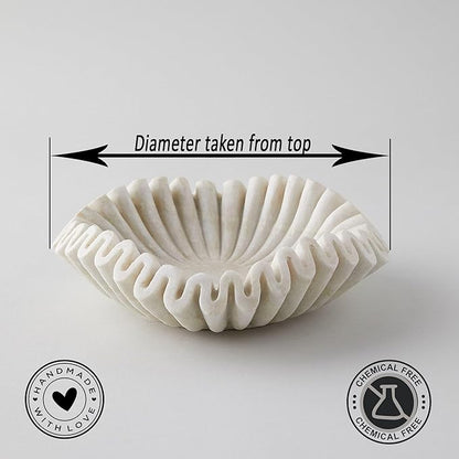 Marble Bowl Fruit Bowl, Stone Bowl Decorative Bowl Decorative Trays Marble Fruit Bowl Marble Ruffle Bowl Marble Floral Bowl Home Decor Gifts (2 pieces of 5 inch)