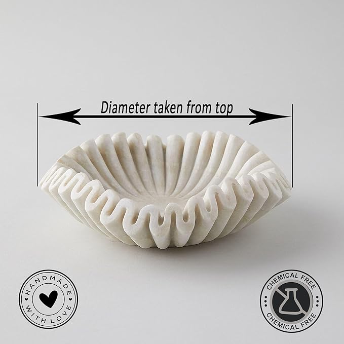 Marble Bowl Fruit Bowl, Stone Bowl Decorative Bowl Decorative Trays Marble Fruit Bowl Marble Ruffle Bowl Marble Floral Bowl Home Decor Gifts (7 inch)