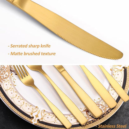 Gold Matte Silverware Set Service - Image 4