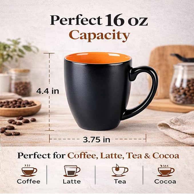 GBhome 16 oz Coffee Mugs Set of 6, Ceramic Coffee Cups- Orange - Image 2