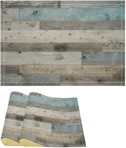 Rustic Plank Placemat Set, Vintage Old Shabby Colorful Beige Brown Blue Farmhouse Barn Wooden Board Pattern Home Decor Linen Table Mats for Dining Room Kitchen Party (17x12in) x2P