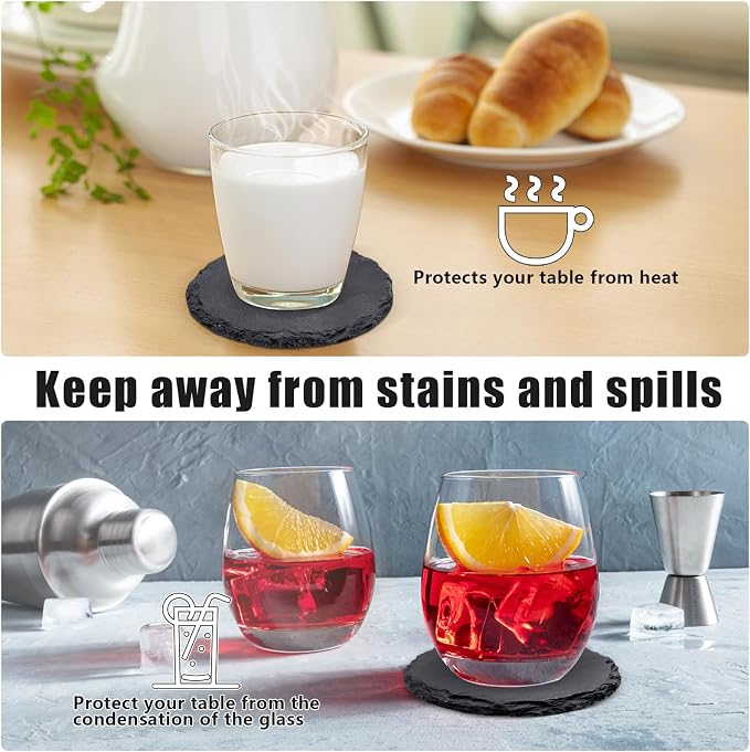 VIBRATITE 60 Pack 4 Inch Round Black Slate Drink Coasters | Laser Engraving - Image 4