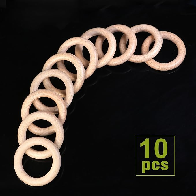 FoDau770 10pcs Natural Beech Wooden Rings, Unfinished Solid Wood Rings Heavy - Image 3