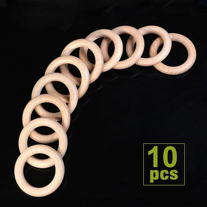 FoDau770 10pcs Natural Beech Wooden Rings, Unfinished Solid Wood Rings Heavy - Image 3