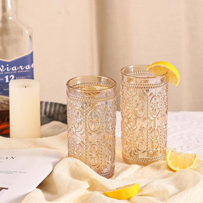 abrwyy Amber Drinking Glasses, Vintage Glassware, 12oz Highball Glasses | - Image 3