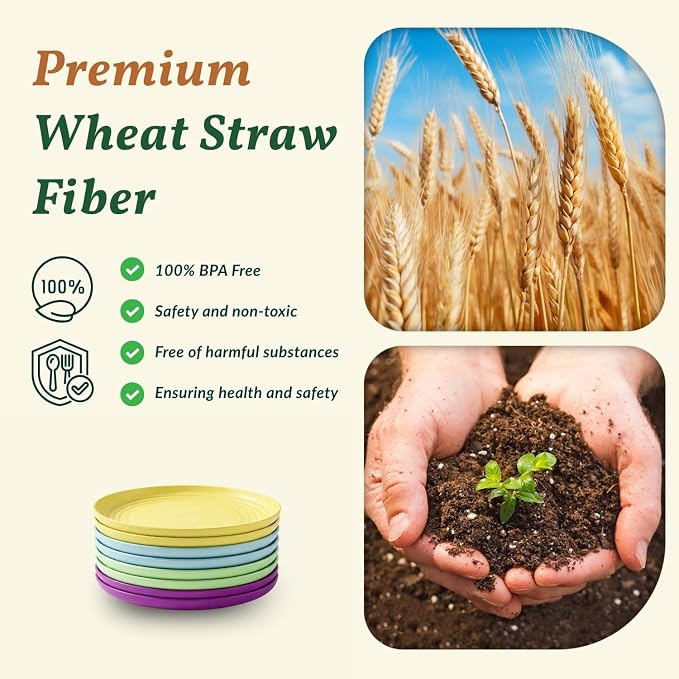 Mini Appetizer Plates 5.7-inch Wheat Straw Plates Set of 8 - Image 3