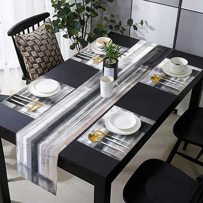 Black and Grey Abstract Modern Table Runner 108 Inches Long by TQFZP