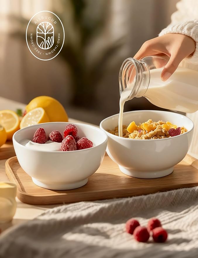 Porcelain Soup Bowls Set of 6, 26 oz Deep Cereal Bowls - Image 7