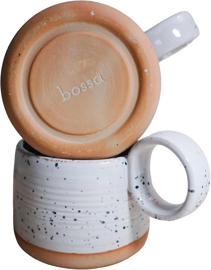 Bossa Stoneware Ceramic Cappuccino Cup 8oz White Set of 2 | Handcrafted - Image 3