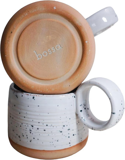 Bossa Stoneware Ceramic Cappuccino Cup 8oz White Set of 2 | Handcrafted - Image 3