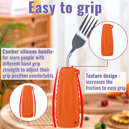Adaptive Weighted Silverware Utensils Angled Fork for Hand Tremors Parkinsons,Weighted Utensils with Non-Slip Easy Grip Handles for Independent Eating(Left Hand,Orange,Pack of 1)