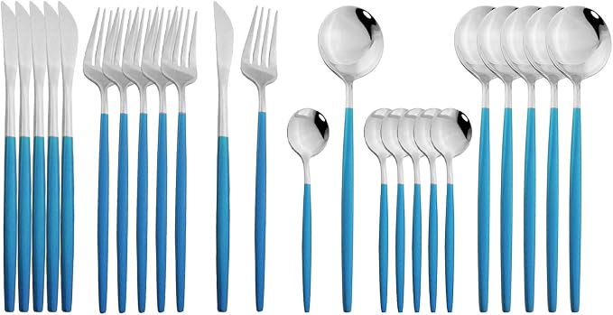JASHII Flatware Serving Set 24 Piece, Stainless Steel Silverware Set, Modern by JASHII