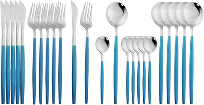 JASHII Flatware Serving Set 24 Piece, Stainless Steel Silverware Set, Modern by JASHII