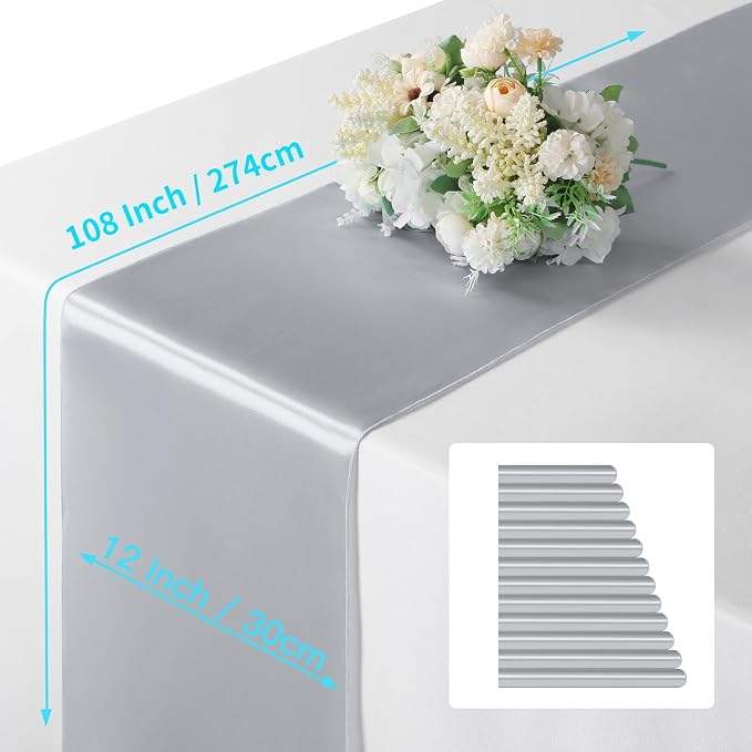Manyshofu Silver Satin Table Runner 12x108 - Image 4