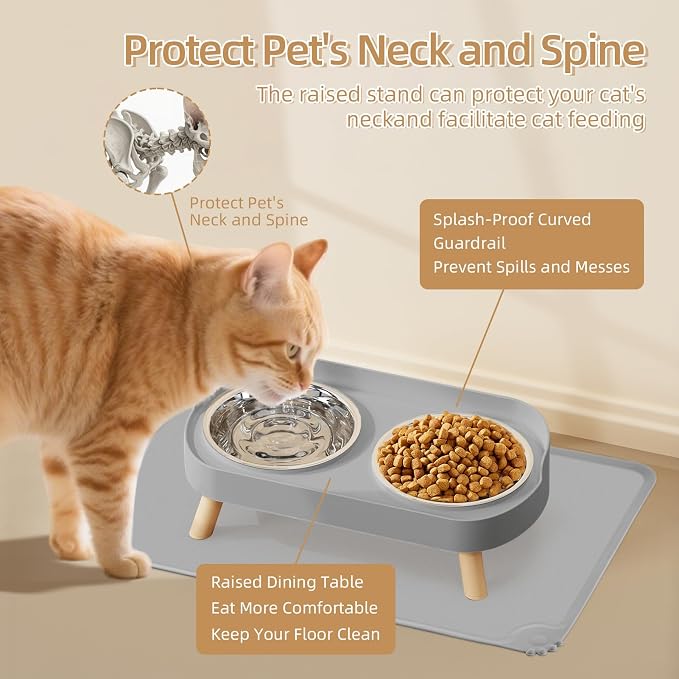 Elevated Cat Bowl with Food Mat, Raised Cat Food and Water Bowl Set - Image 4