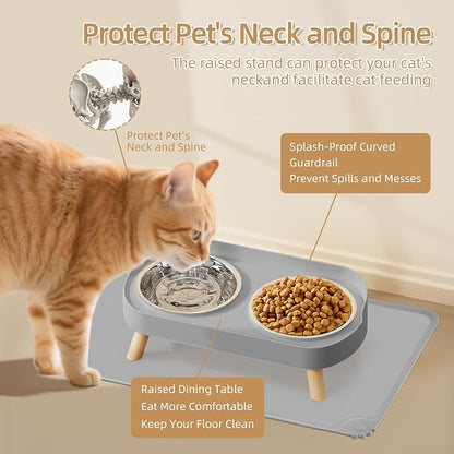 Elevated Cat Bowl with Food Mat, Raised Cat Food and Water Bowl Set - Image 4
