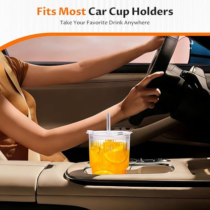 20oz Iced Coffee Cups with Lids, Glass Coffee Cups with Lids and Straws | Clear - Image 4