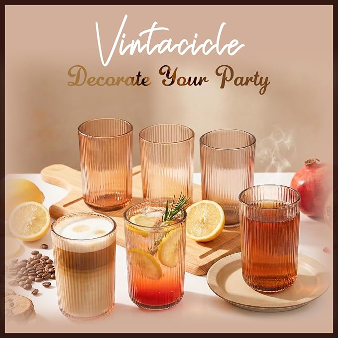Gray Ribbed Highball Glasses Set of 6, 13.2oz Smokey Gray Colored Glassware - Image 5