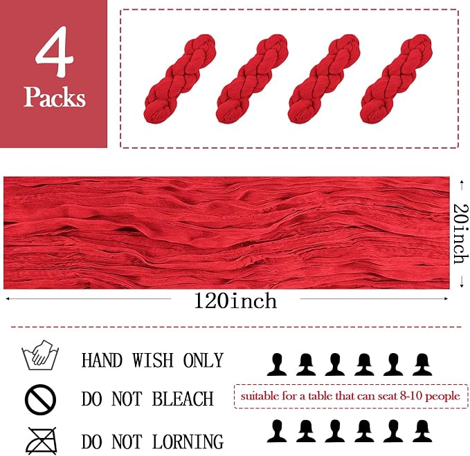 4 Pack Red Cheesecloth Table Runner 20 x 120 inch Gauze Table Runners 10 FT Long - Image 2