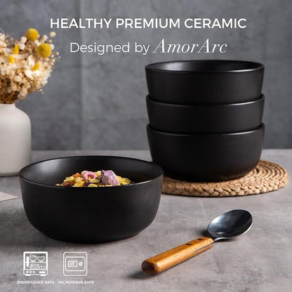 AmorArc Stoneware Cereal Bowls Set of 6, 26oz Soup Ceramic Bowls Set | Modern - Image 4