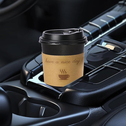 100 pack 10 oz Thickened Coffee Cups with Lids, Scald Resistant Hot Cups with Sleeve and Straw, To Go Coffee Cups for Home, Office, Cafes and Party (Black 10oz)