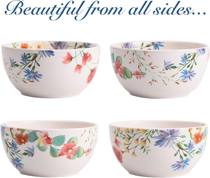 Bico Summer Provence Cereal Bowls Set of 4, 26 oz Deep Ceramic Soup Bowls - Image 3