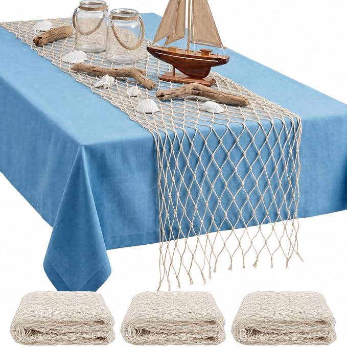 SATINIOR 3 Pcs 12 x 72'' Fishing Net Table Runner Party Decoration, Natural | by SATINIOR