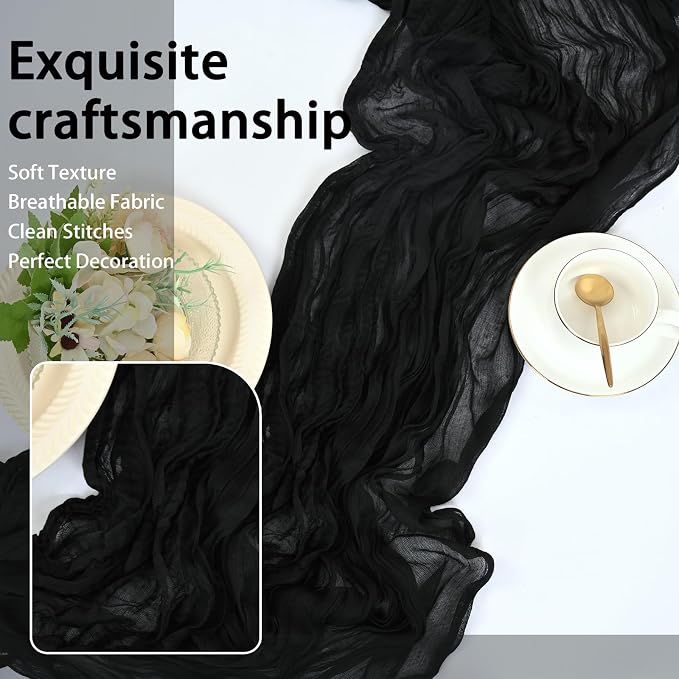 8 Pack Black Cheesecloth Table Runner 17x108 inch Boho Gauze Cheese Cloth Table - Image 6