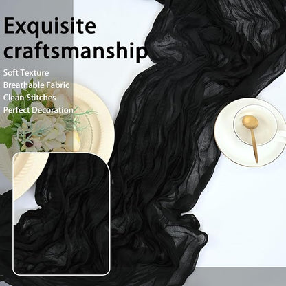 8 Pack Black Cheesecloth Table Runner 17x108 inch Boho Gauze Cheese Cloth Table - Image 6