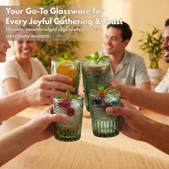 Green Drinking Glasses Set of 12, 12 Oz Highball & 10 Oz Cocktail Glasses - Image 6