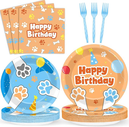 96Pcs Blue Dog Happy Birthday Party Supplies Cartoon Puppy Paper Plates and by Justforjoyful
