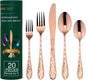 Hammered Silverware Set 20-Piece, 18/10 Stainless Steel Flatware Cutlery by AJIEVWU-BESTFORYOU