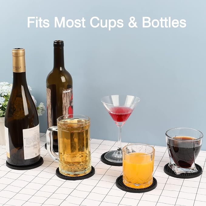 3 Pack Silicone Coasters for Drinks, Thickened Black Coaster - Image 6