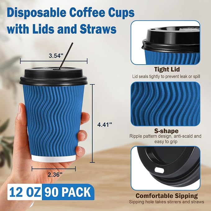 SIUQ 90 Pack 12 oz Disposable Coffee Cups - Image 2