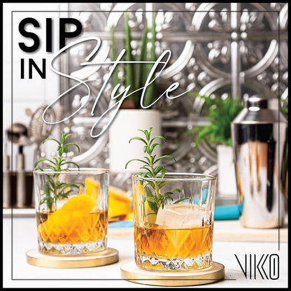 Vikko Whiskey Glasses, Set of 6 Old Fashioned Glasses, 11.25 Ounce Capacity, Elegant Design, Dishwasher Safe
